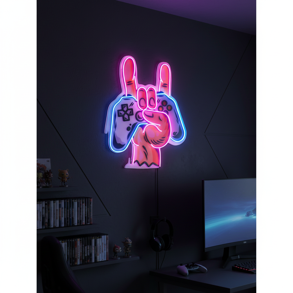 Game Hands UV Art LED Neon Sign  by LEDNeons - perfect for gaming rooms and modern wall décor.