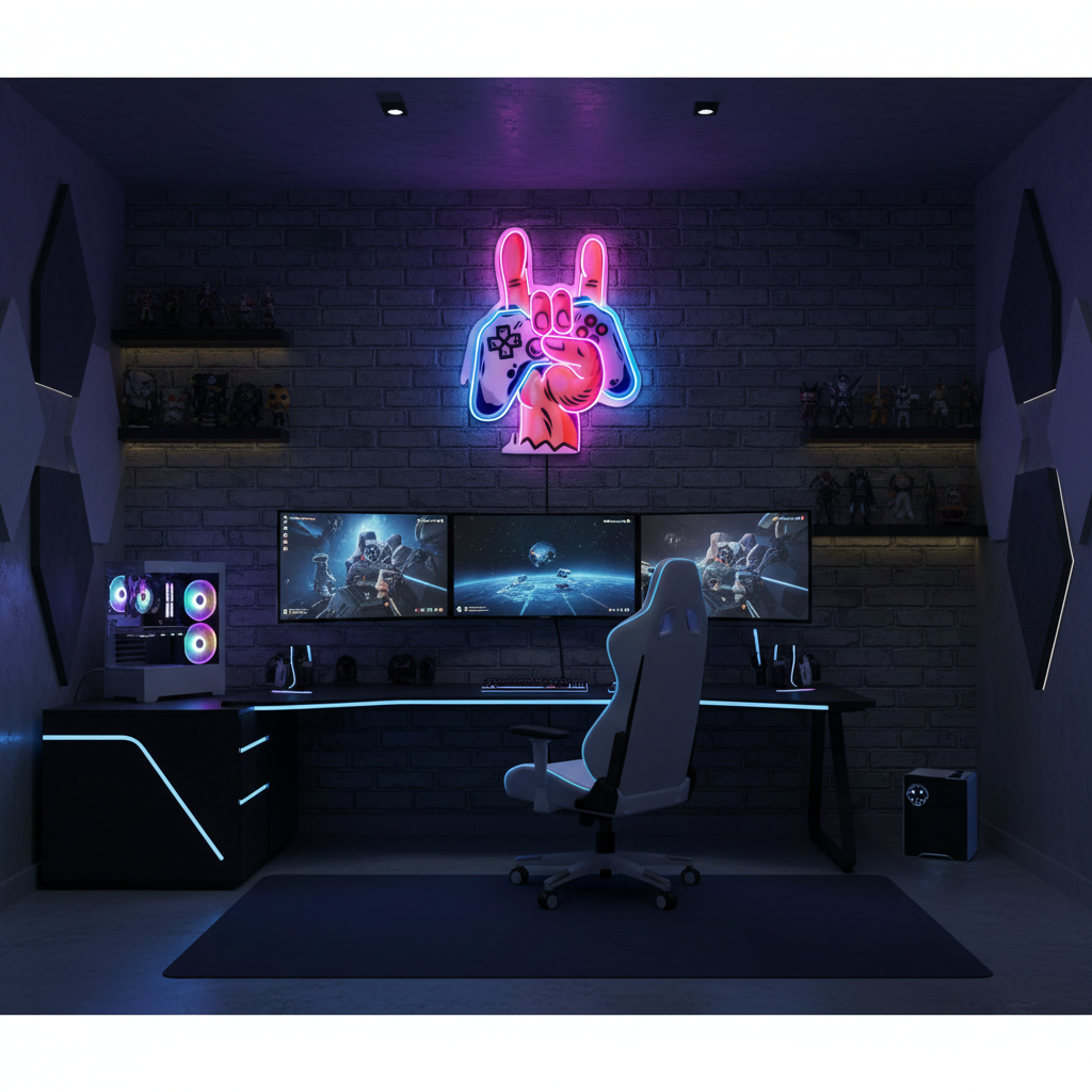 Game Hands UV Art LED Neon Sign  by LEDNeons - perfect for gaming rooms and modern wall décor.