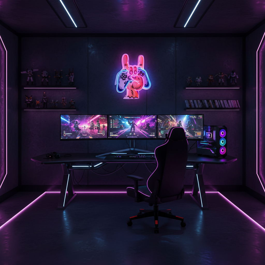 Game Hands UV Art LED Neon Sign  by LEDNeons - perfect for gaming rooms and modern wall décor.