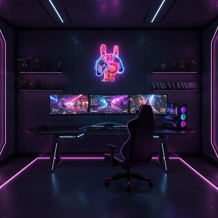 Game Hands UV Art LED Neon Sign  by LEDNeons - perfect for gaming rooms and modern wall décor.