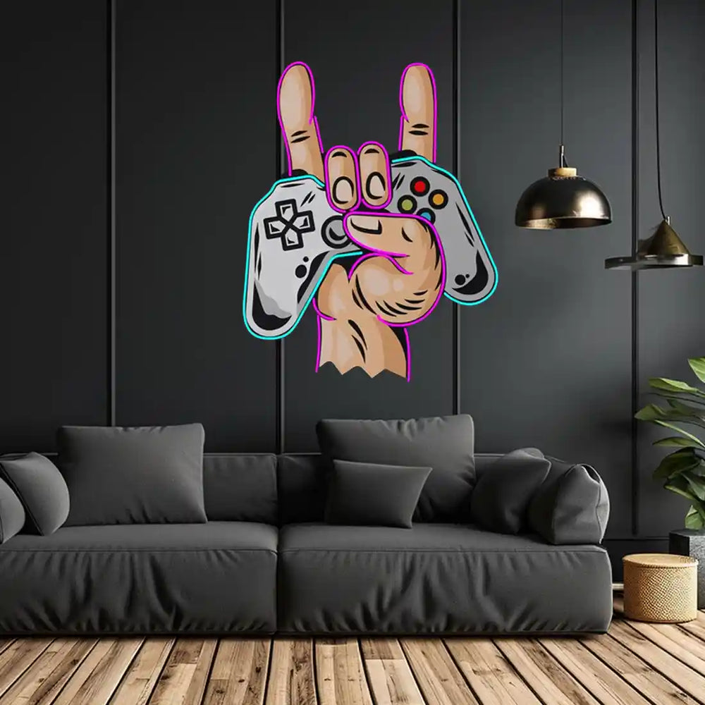 Game Hands UV Art LED Neon Sign  by LEDNeons - perfect for gaming rooms and modern wall décor.