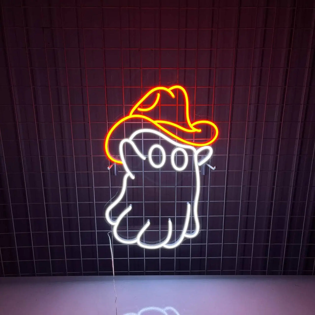 Ghost Cowboy Hat Halloween LED Neon Sign by LEDNeons - Light on