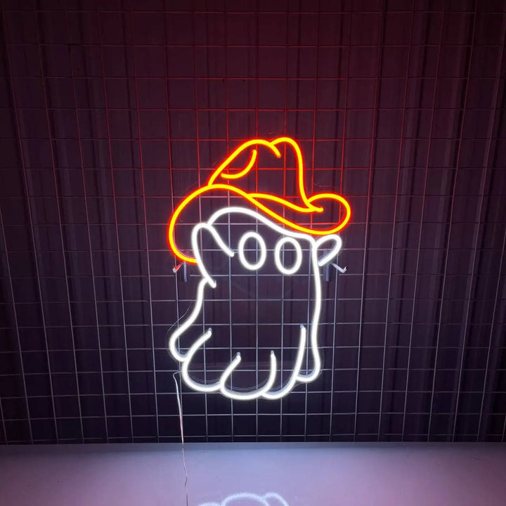 Ghost Cowboy Hat Halloween LED Neon Sign by LEDNeons - Light on