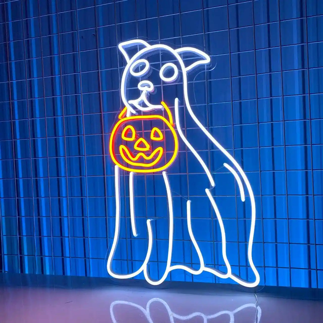 Ghost Dog Pumpkin Halloween LED Neon Sign by LEDNeon's - Transform your space with Halloween LED Neon Sign