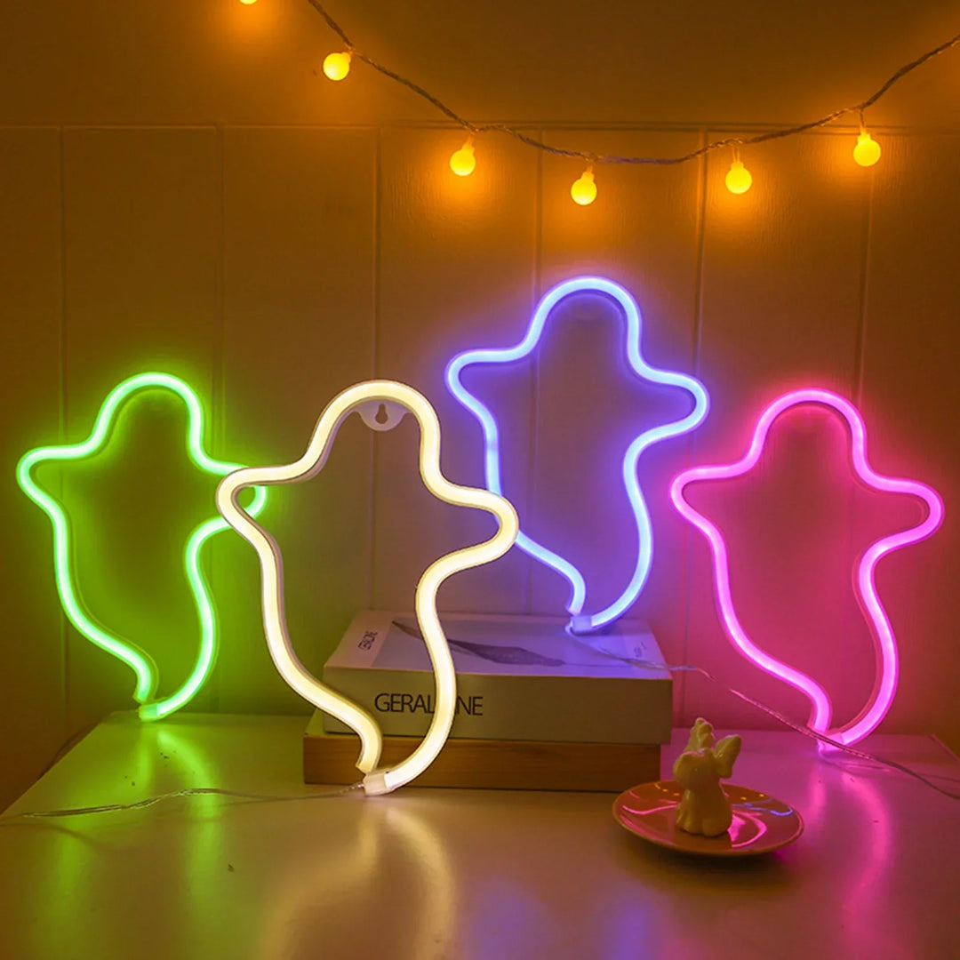 Ghost Shape Hanging Ornament Halloween LED Neon Sign by LEDNeons