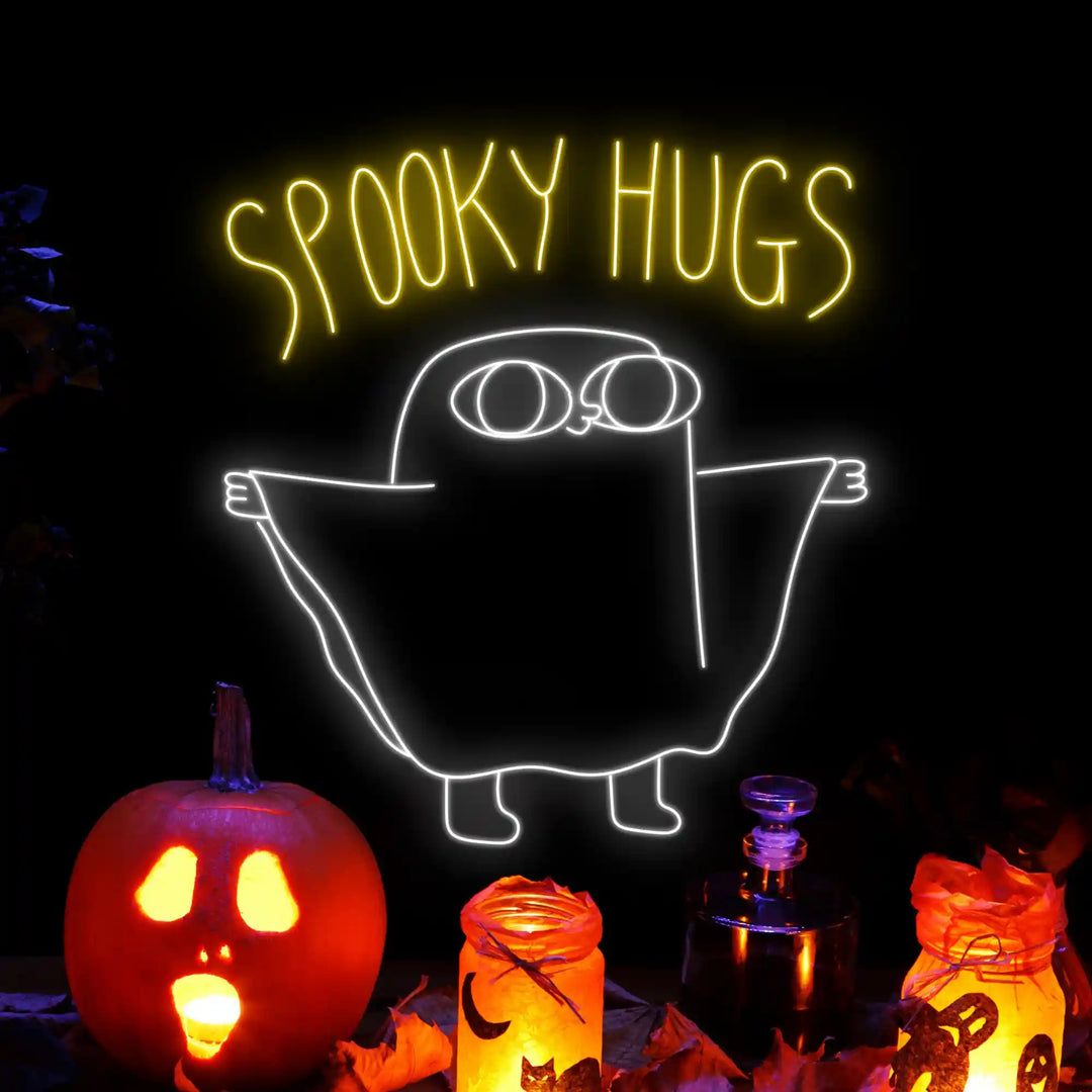 Ghost Spooky Hugs Halloween LED Neon Sign by LEDNeons - dark Theme