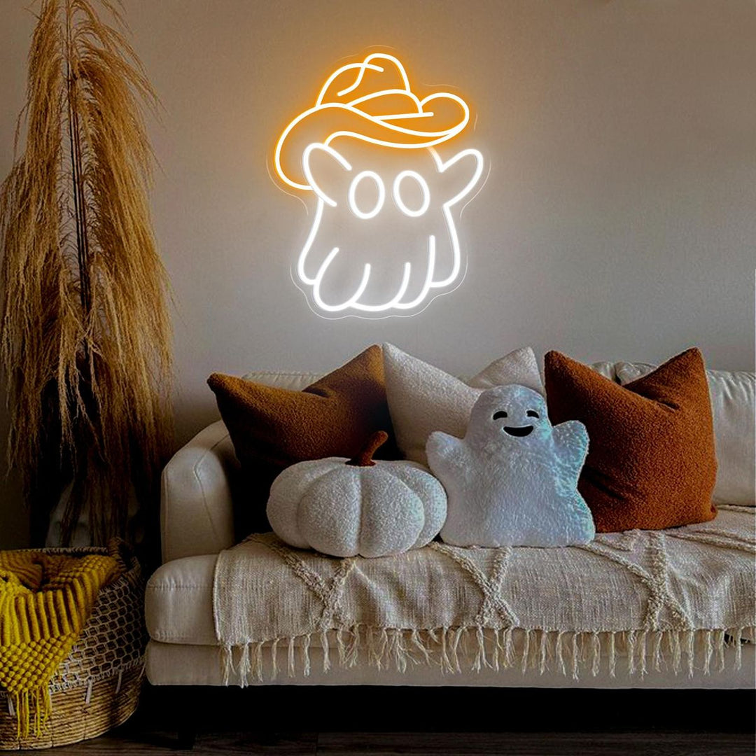 Ghost Cowboy Hat Halloween LED Neon Sign by LEDNeons