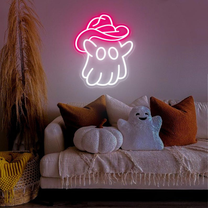 Ghost Cowboy Hat Halloween LED Neon Sign by LEDNeons