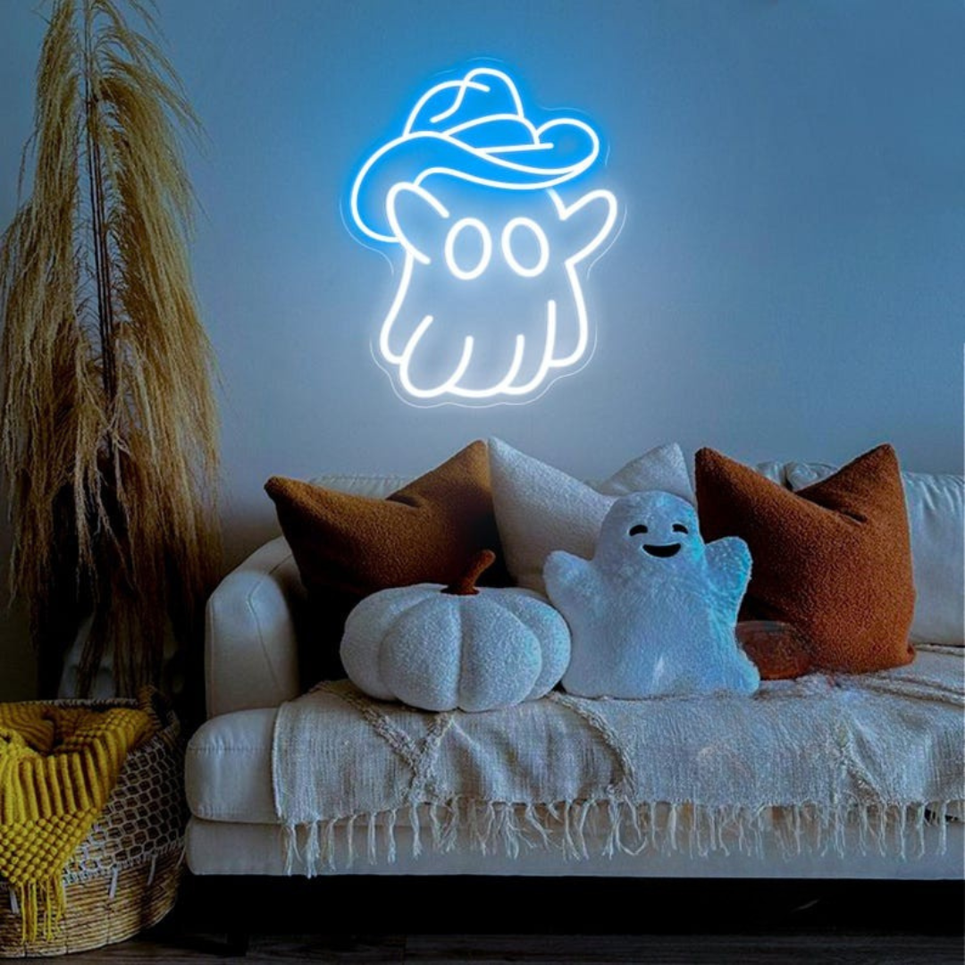 Ghost Cowboy Hat Halloween LED Neon Sign by LEDNeons