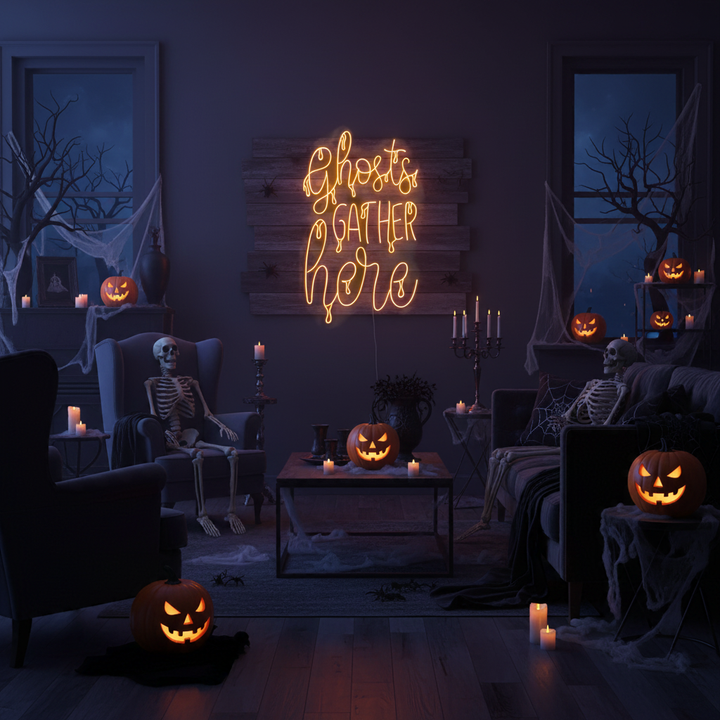 Ghost Gather Here Halloween LED Neon Sign by LEDNeons