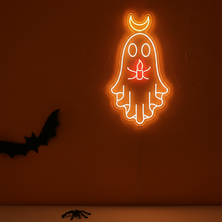 Ghost Handing A Candle Halloween LED Neon Sign by  LEDNeons -  ideal Halloween decoration for walls and photo backdrops.