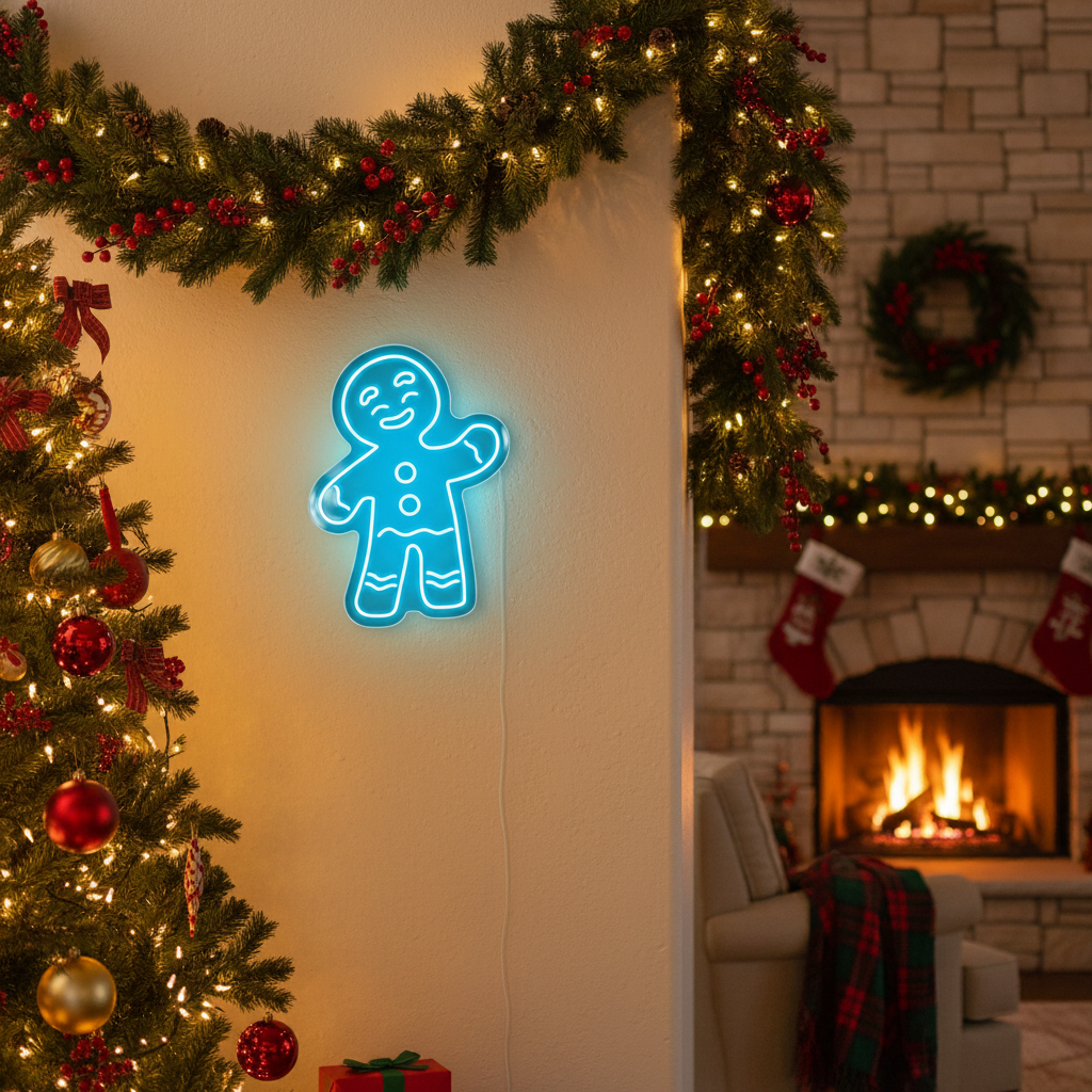Gingerbread Man Merry Christmas Neon Sign by LEDNeons - Adding warmth and sweetness to your décor.