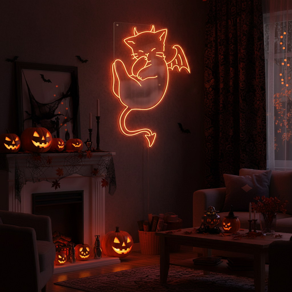 Glow Cat Devil Halloween LED Neon Sign by LEDNeons