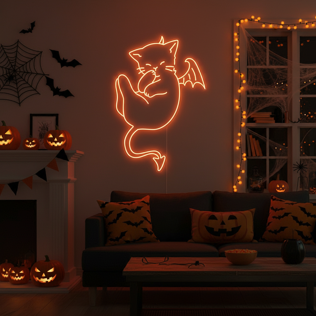 Glow Cat Devil Halloween LED Neon Sign by LEDNeons