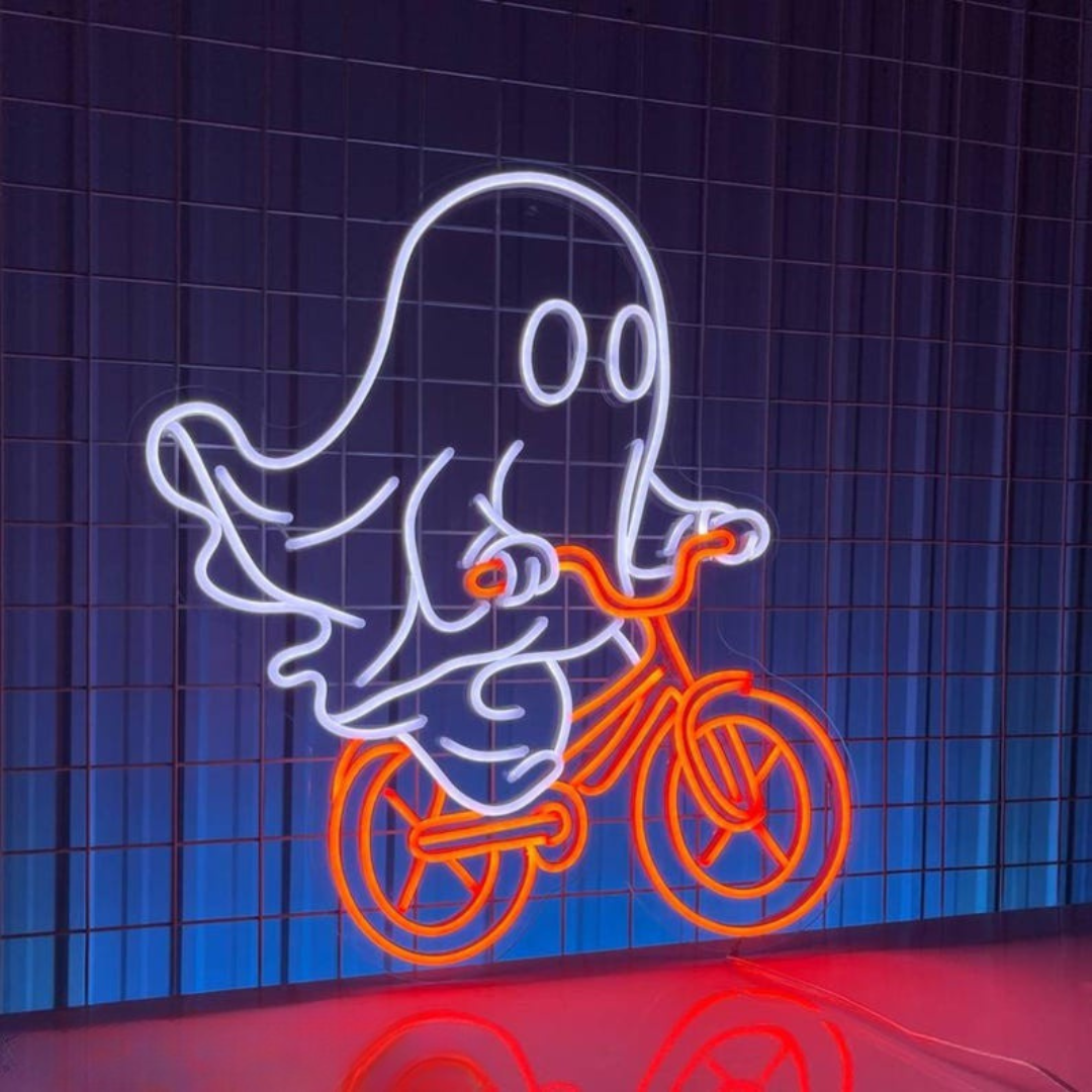 Glow Ghost Ride The Bike Halloween LED Neon Sign by LEDNeons
