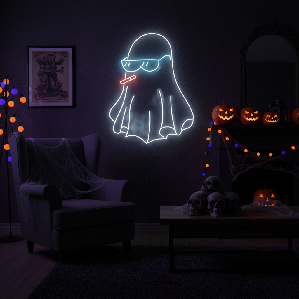 Glow Ghost Smoking Halloween LED Neon Sign by LEDNeons - Dark Theme