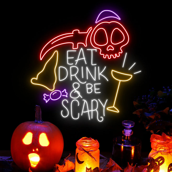 Glow Eat Drink & Be Scary Halloween LED Neon Sign by LEDNeons - Dark Theme