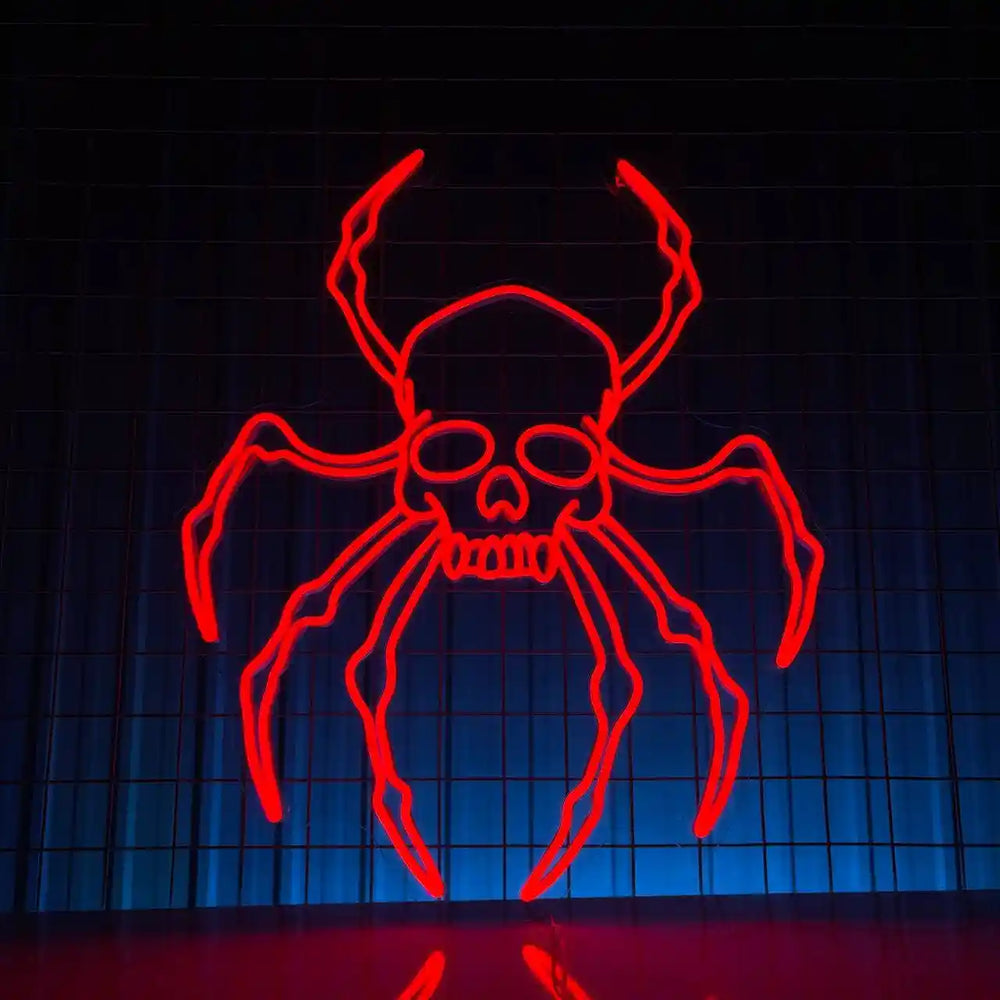 Glow Spider Skull Halloween LED Neon Sign by LEDNeons - Dark Theme