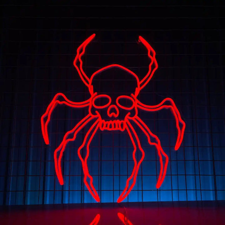 Glow Spider Skull Halloween LED Neon Sign by LEDNeons - Dark Theme