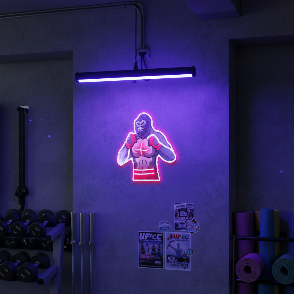 Gorilla Fighter UV Light Neon Artwork by LEDNeons - a bold neon design featuring a powerful gorilla 