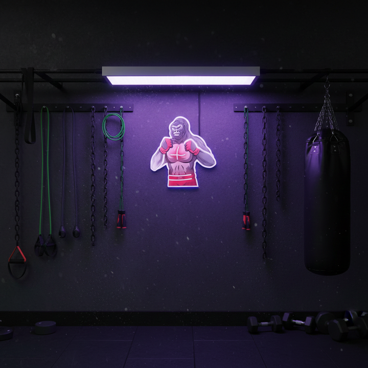 Gorilla Fighter UV Light Neon Artwork by LEDNeons - a bold neon design featuring a powerful gorilla 