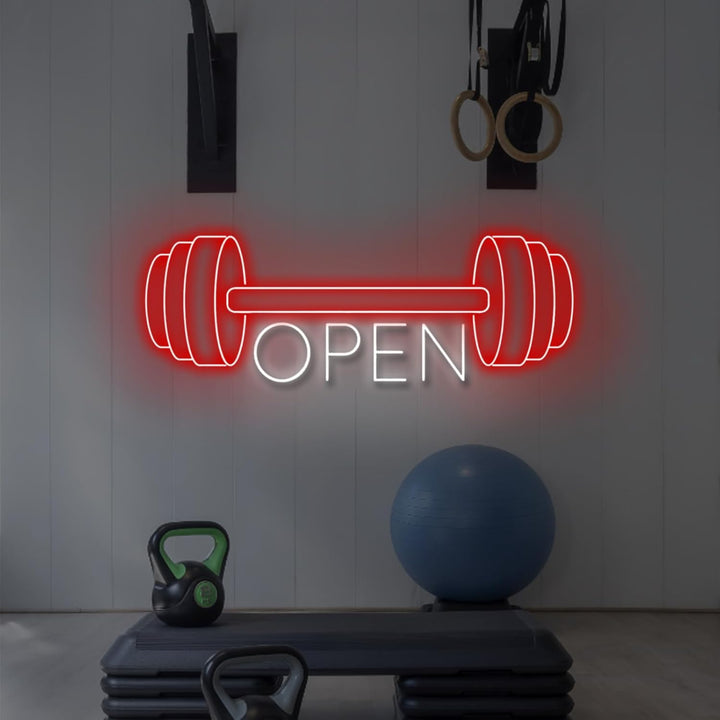Gym Open LED Neon Sign by LEDNeons - Vibrant LED Neon Sign signaling gym is open