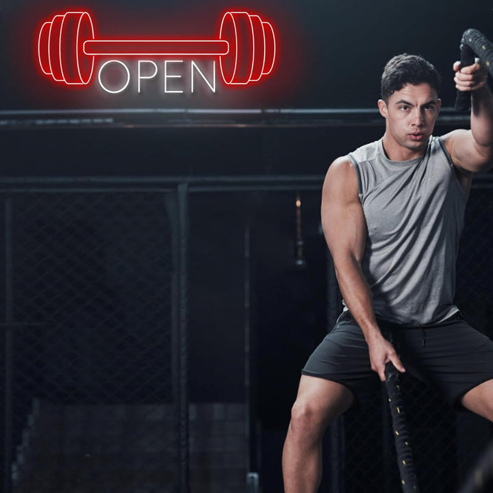 Gym Open LED Neon Sign by LEDNeons - Vibrant LED Neon Sign signaling gym is open