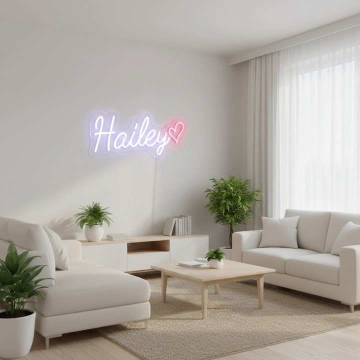 Hailey Name LED Neon sign by LEDNeons  - glowing brightly on a wall, adding a custom and stylish touch to the decor.