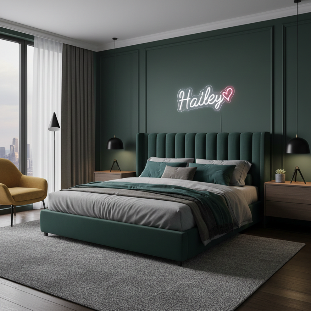 Hailey Name LED Neon sign by LEDNeons  - glowing brightly on a wall, adding a custom and stylish touch to the decor.