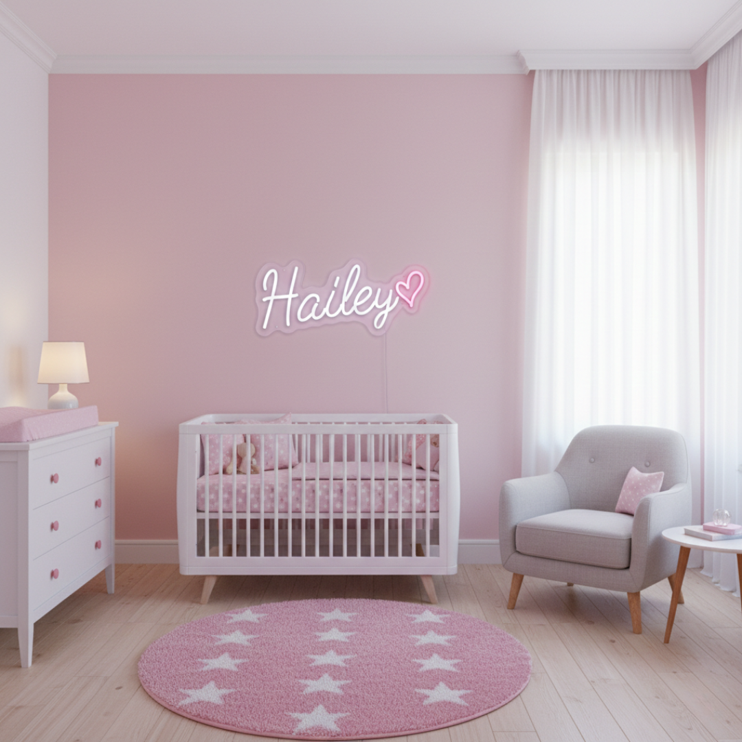 Hailey Name LED Neon sign by LEDNeons  - glowing brightly on a wall, adding a custom and stylish touch to the decor.