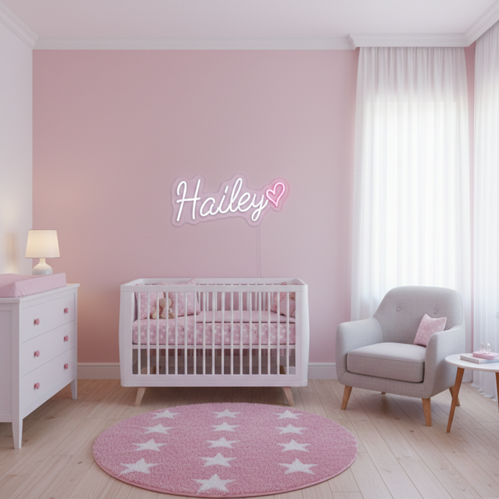 Hailey Name LED Neon sign by LEDNeons  - glowing brightly on a wall, adding a custom and stylish touch to the decor.