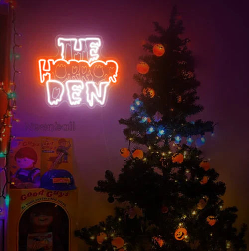 THE HORROR DEN Halloween LED Neon Sign by LEDNeons - with tree