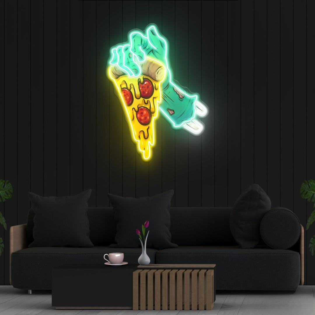 Hand Skull Pizza UV Light Neon Sign By LEDNeons 
