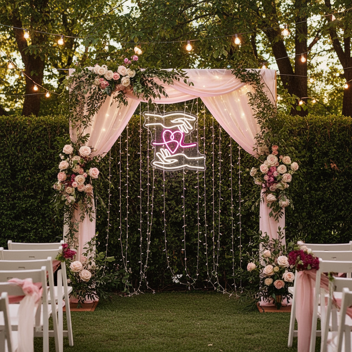 Hand of Love Wedding LED Neon Sign by LEDNeons - Stylish LED Neon sign, modern decoration for wedding photo booths and receptions.