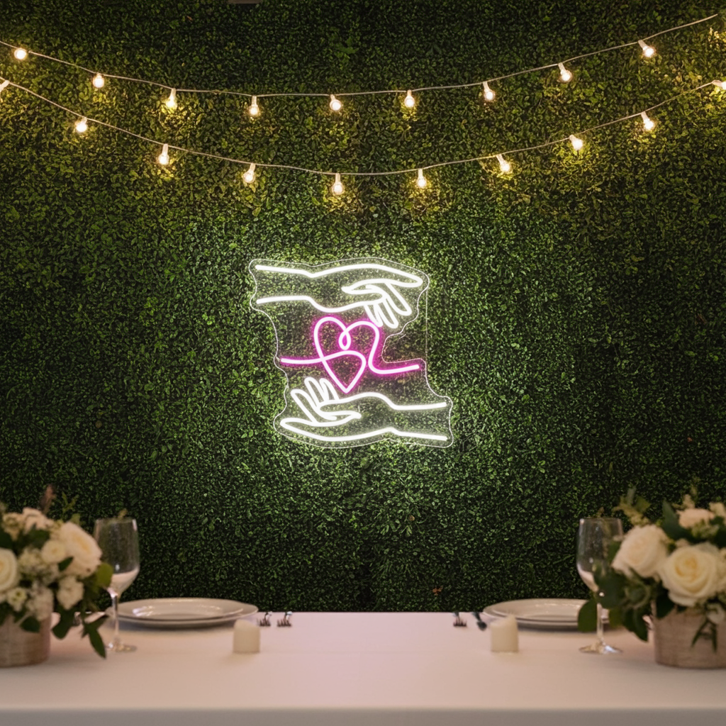 Hand of Love Wedding LED Neon Sign by LEDNeons - Stylish LED Neon sign, modern decoration for wedding photo booths and receptions.