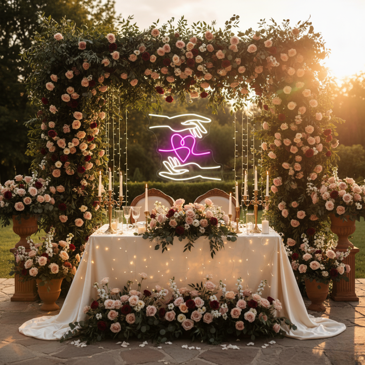 Hand of Love Wedding LED Neon Sign by LEDNeons - Stylish LED Neon sign, modern decoration for wedding photo booths and receptions.