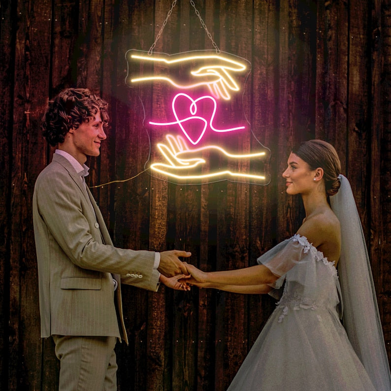 Hand of Love Wedding LED Neon Sign by LEDNeons - Stylish LED Neon sign, modern decoration for wedding photo booths and receptions.
