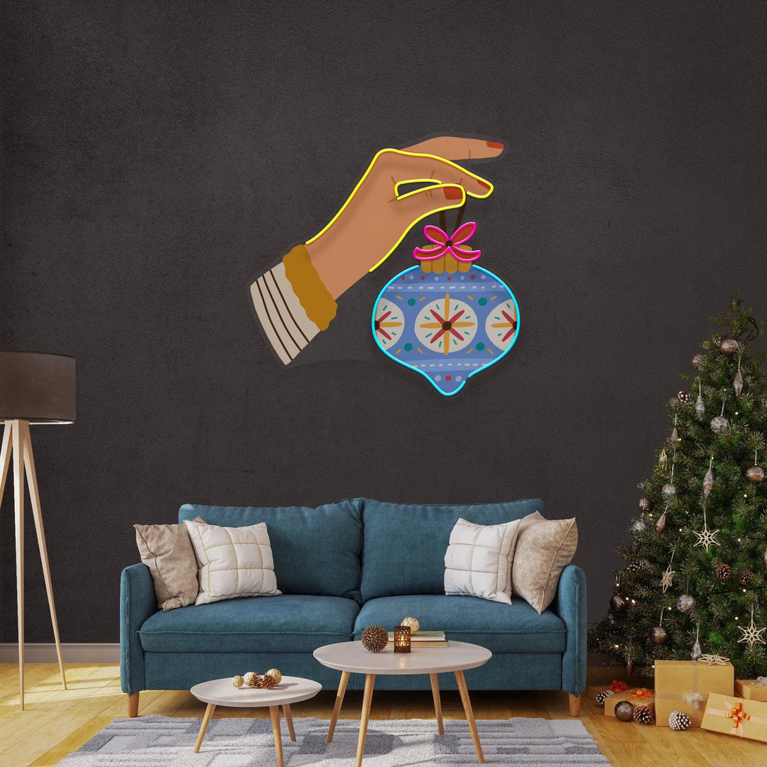 Hanging Bauble Merry Christmas Neon Sign by LEDNeon's - Decorate your space with this festive hanging bauble neon sign.