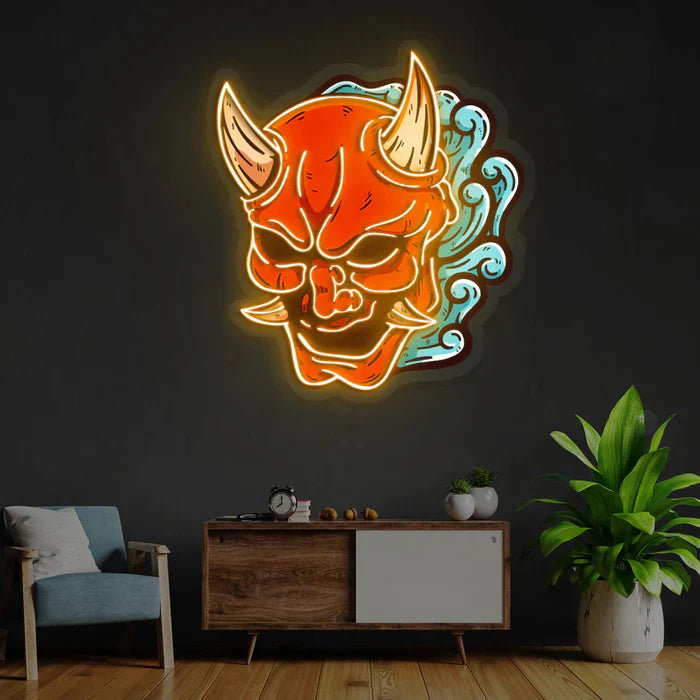 Hannya Mask Halloween LED Neon Sign by LEDNeons - unique wall art for Halloween celebrations and photo backdrops.