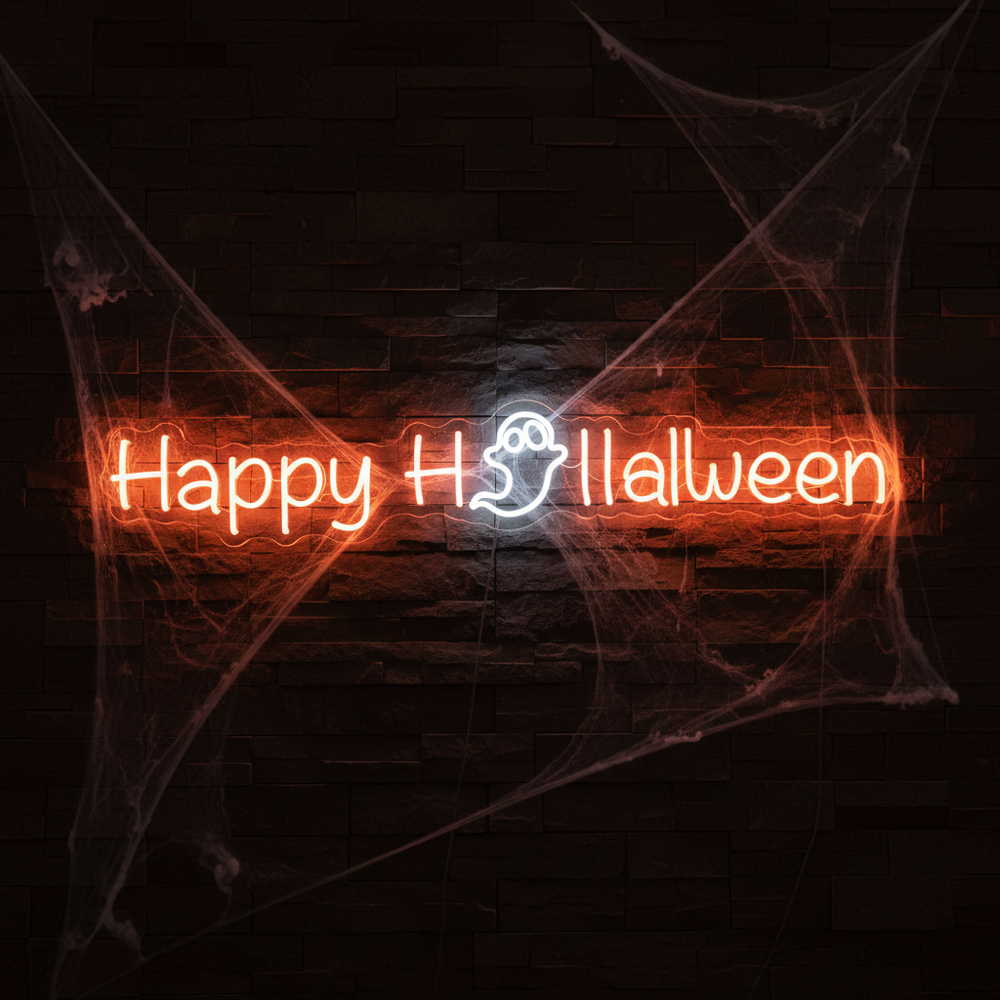 Happy Halloween Neon Sign by LEDNeons - for spooky Halloween-themed decorations like bats, pumpkins, or cobwebs.