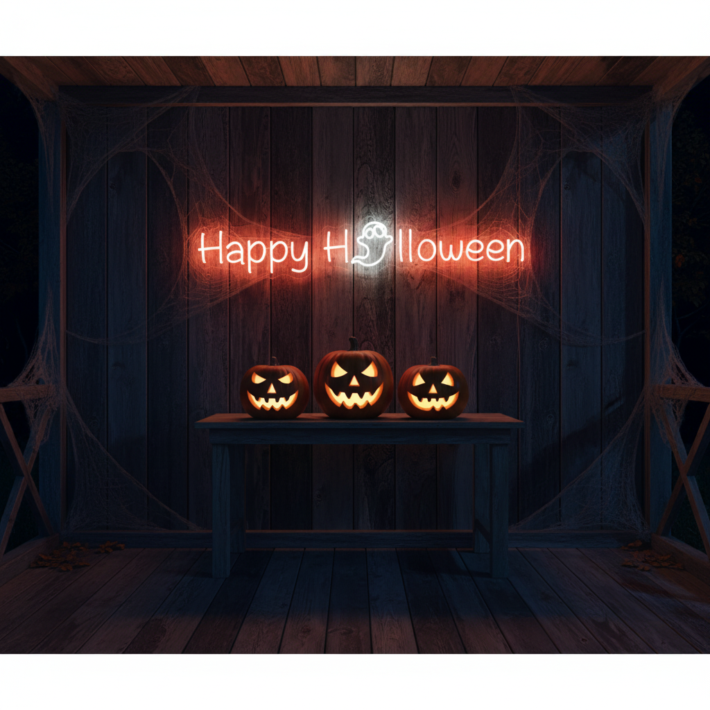 Happy Halloween Neon Sign by LEDNeons - for spooky Halloween-themed decorations like bats, pumpkins, or cobwebs.