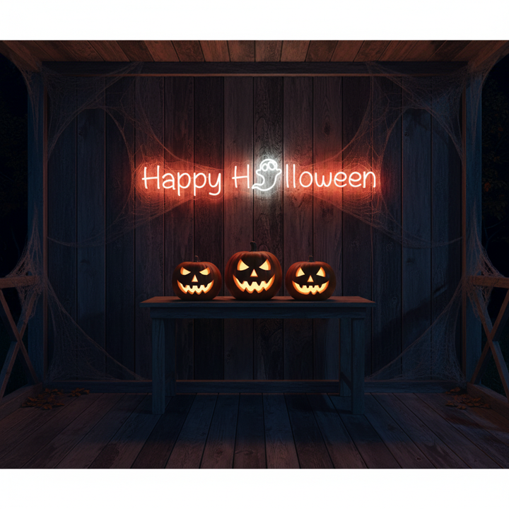 Happy Halloween Neon Sign by LEDNeons - for spooky Halloween-themed decorations like bats, pumpkins, or cobwebs.