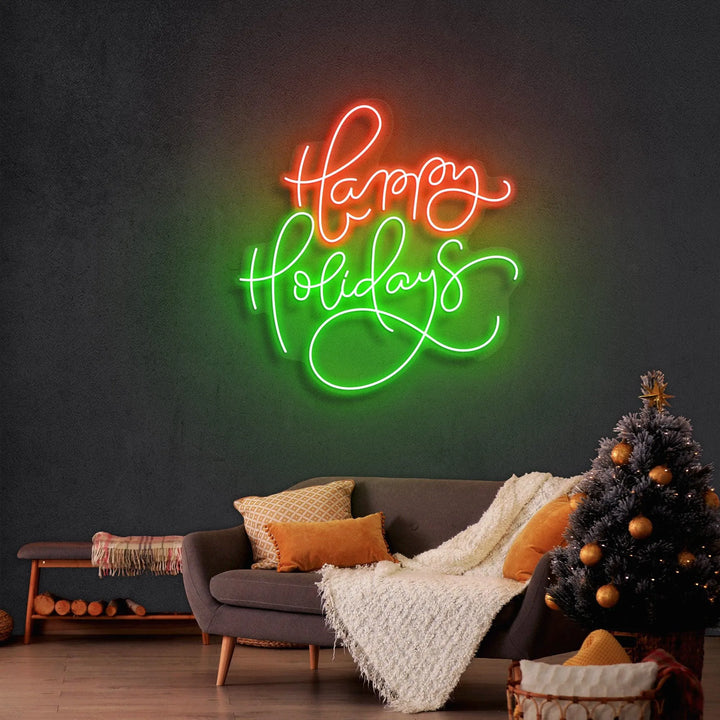 Happy Holidays Merry Christmas Neon Sign by LEDNeons - perfect for holiday decorations.