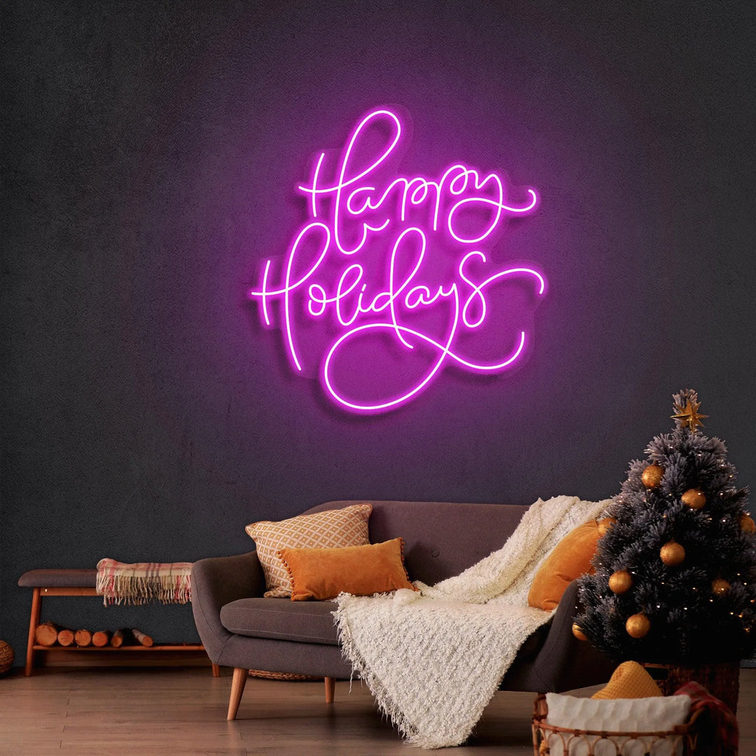 Happy Holidays Merry Christmas Neon Sign by  LEDNeons  - Purple