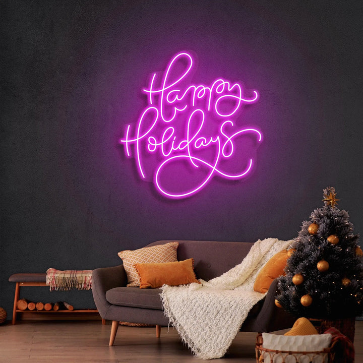Happy Holidays Merry Christmas Neon Sign by  LEDNeons  - Purple