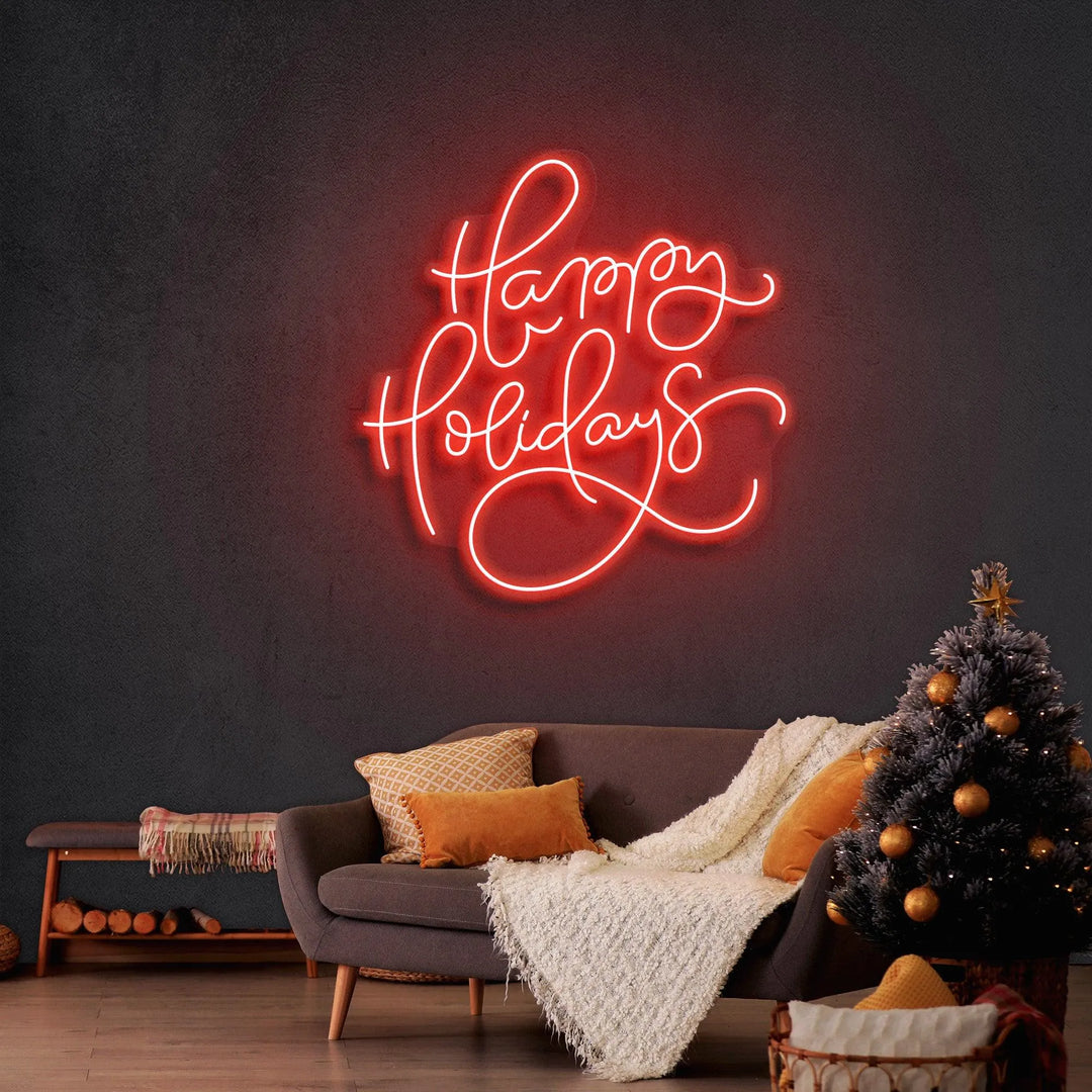 Happy Holidays Merry Christmas Neon Sign by  LEDNeons  - Red