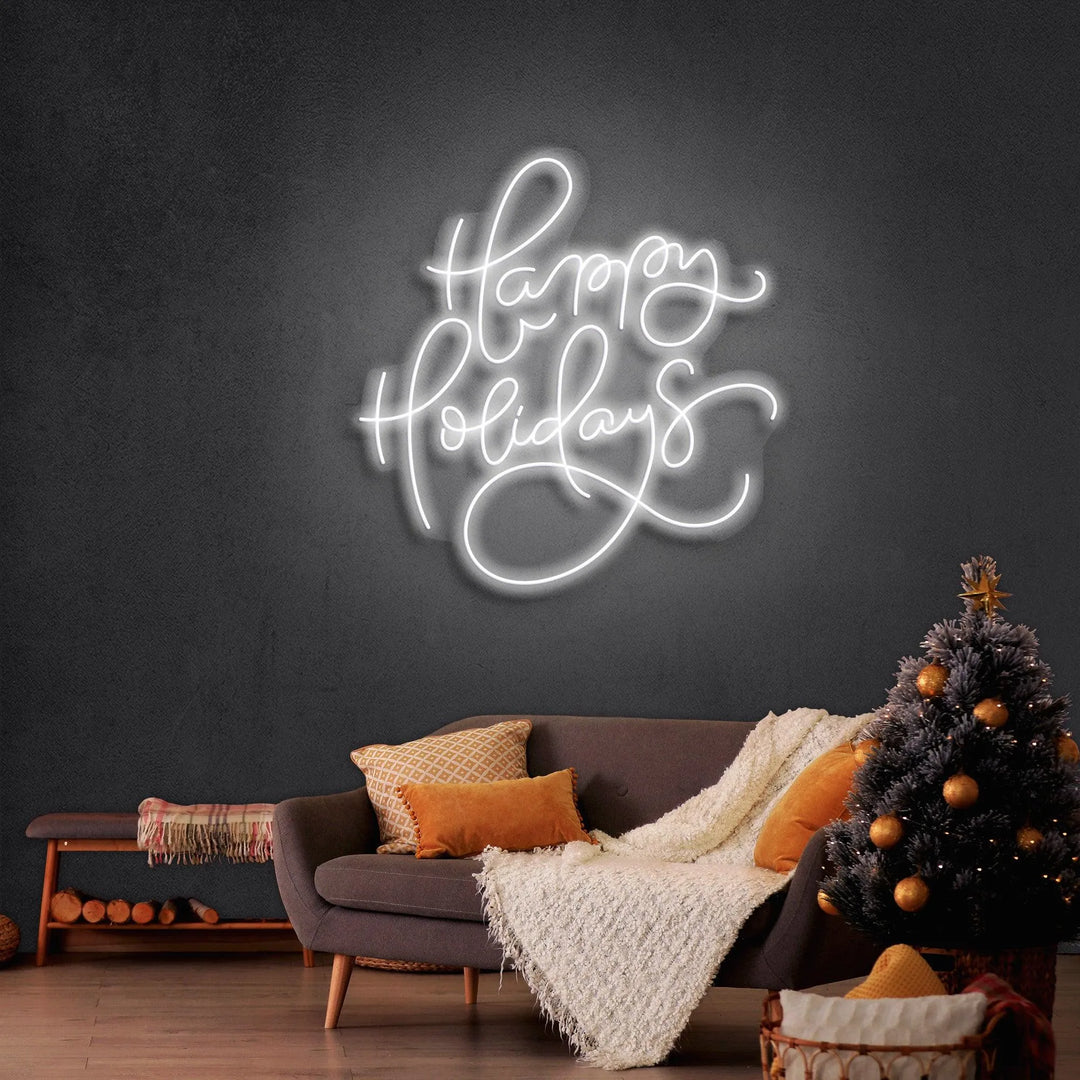 Happy Holidays Merry Christmas Neon Sign by  LEDNeons  - cool White