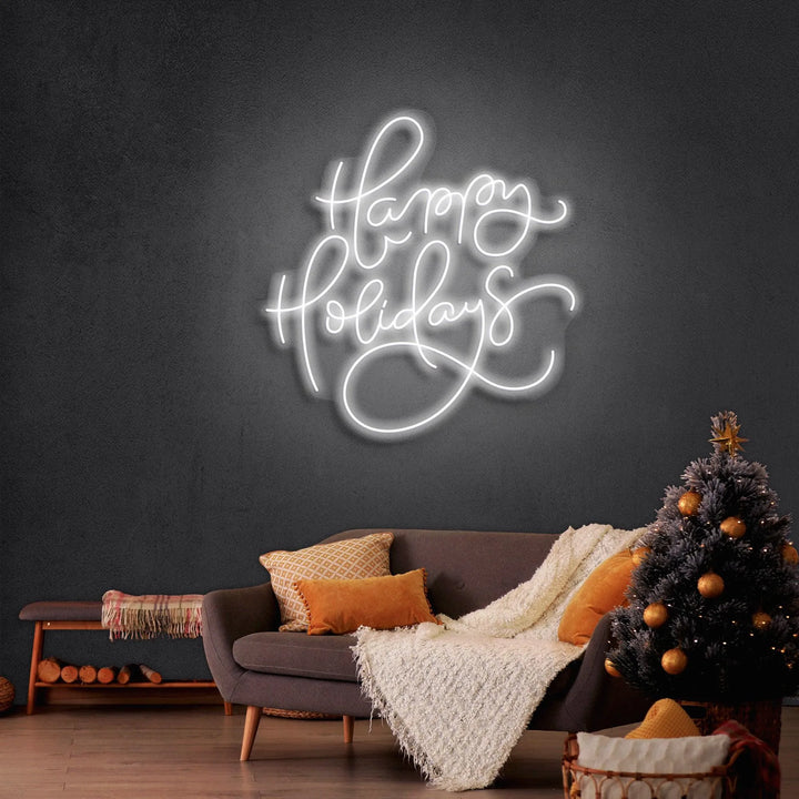 Happy Holidays Merry Christmas Neon Sign by  LEDNeons  - cool White