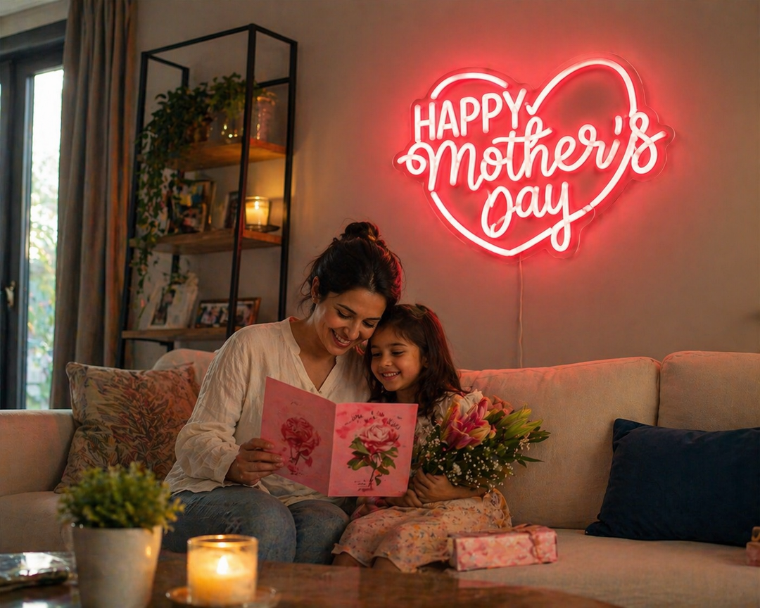 Happy Mother’s Day neon sign glowing heart LED wall decor