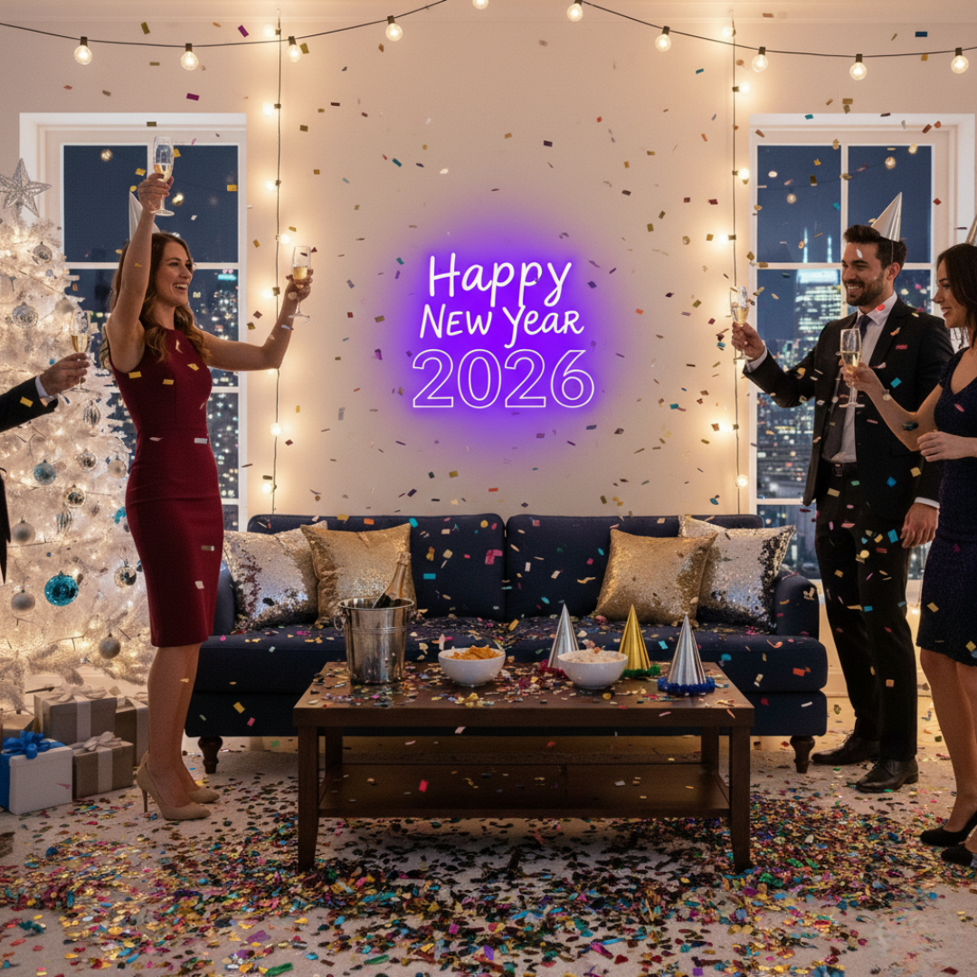 Happy New Year 2026 LED Neon Sign by LEDNeons — glowing festive sign perfect for New Year parties